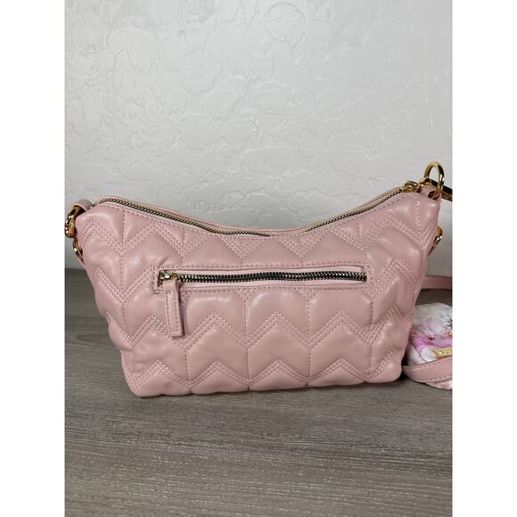 New Betsey Johnson Coco‎ Crossbody Pink Quilted Swag Bag and Floral Pouch Purse - Picture 5 of 6